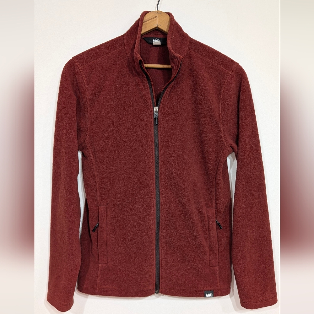 REI Men's Small Brick Red Performance Athletic Fleece Zip-Up Jacket